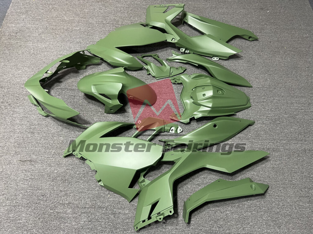 2018 - 2024 Kawasaki Ninja 400 Matte Green fairing set - ABS injection, custom painted by Monster Fairings