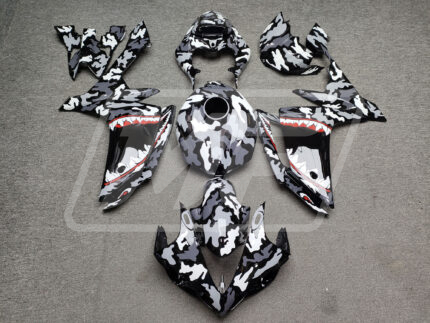 Yamaha R1 2007-2008 Gloss Black Gray & White Camo Shark ABS Fairings | Monster Fairings