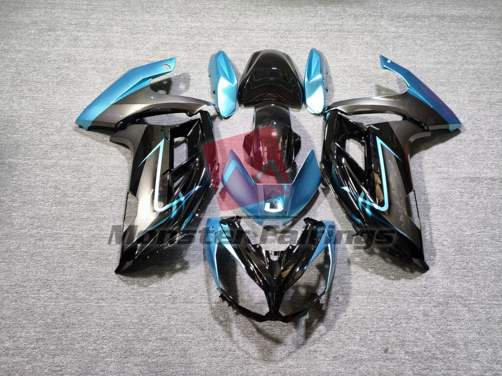Kawasaki Ninja 650R 2012 - 2016 Gloss Black Teal ABS fairings - custom motorcycle bodywork kit by Monster Fairings