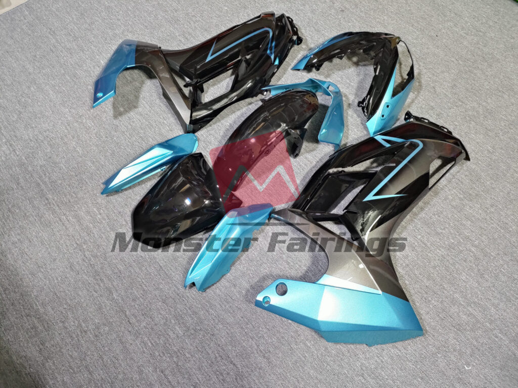 2012 - 2016 Kawasaki Ninja 650R Gloss Black Teal fairing set - ABS injection, custom painted by Monster Fairings