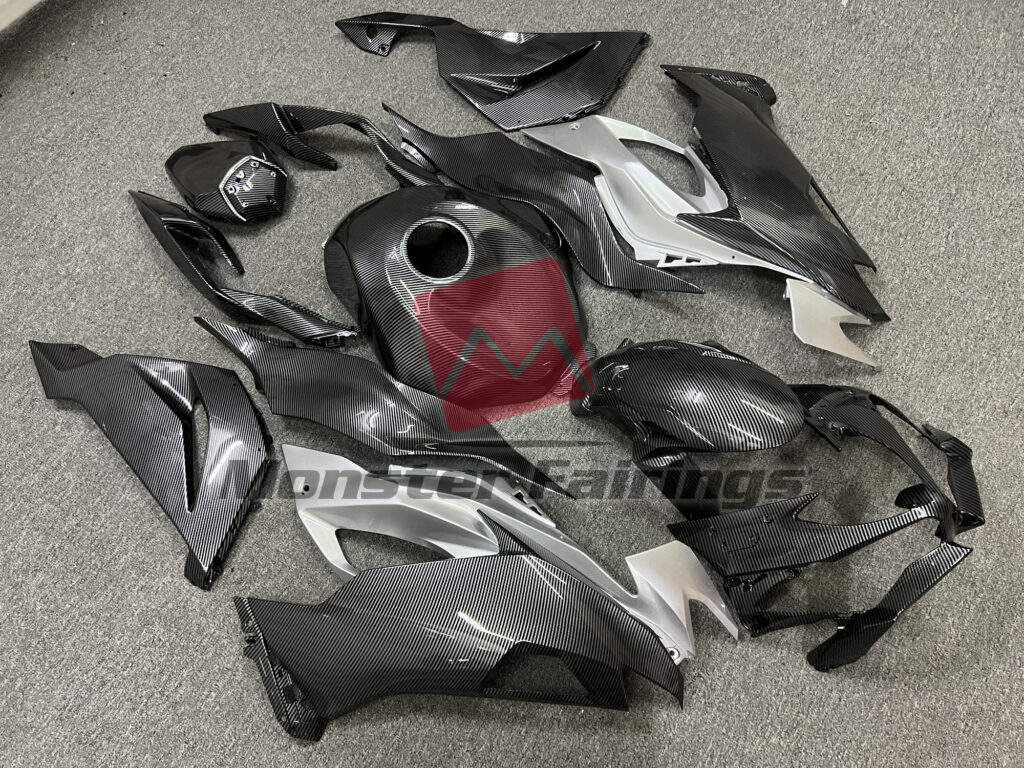 Carbon Fiber Style Silver ABS fairings for Kawasaki ZX6R 2019 - 2023 - premium OEM fit kit by Monster Fairings