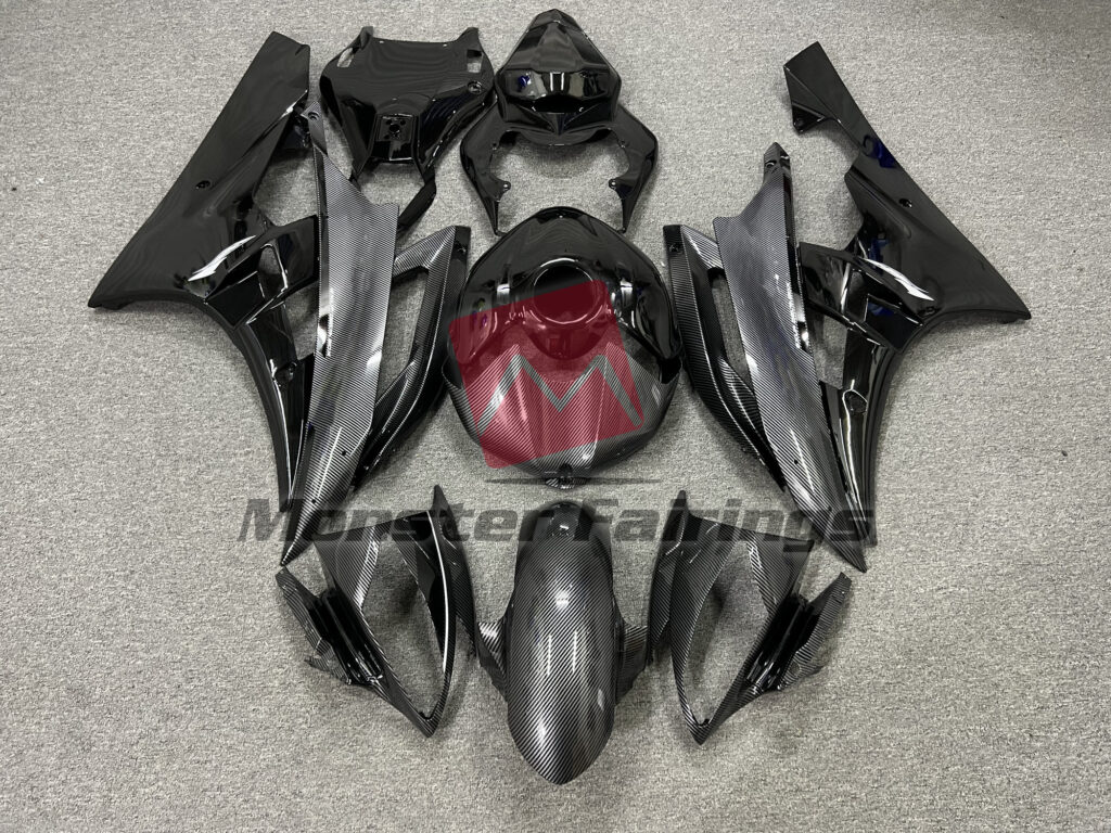 Yamaha R6 2006 - 2007 Gloss Black Carbon Fiber Style ABS fairings - custom motorcycle bodywork kit by Monster Fairings