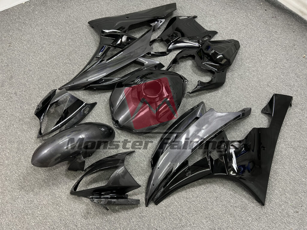 Yamaha R6 custom ABS fairings 2006 - 2007 in Gloss Black Carbon Fiber Style - durable replacement kit, Monster Fairings