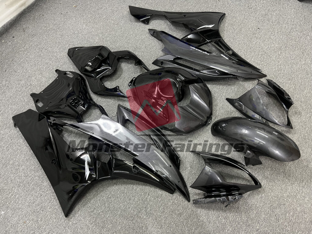 Gloss Black Carbon Fiber Style ABS fairings for Yamaha R6 2006 - 2007 - premium OEM fit kit by Monster Fairings