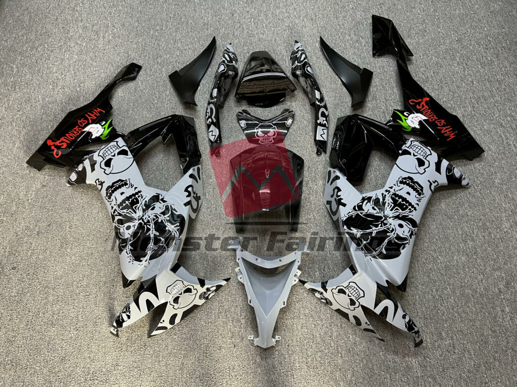 Kawasaki ZX10R 2008 - 2010 Gloss Nardo Gray Black Skull ABS fairings - custom motorcycle bodywork kit by Monster Fairings