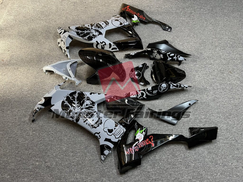 2008 - 2010 Kawasaki ZX10R Gloss Nardo Gray Black Skull fairing set - ABS injection, custom painted by Monster Fairings