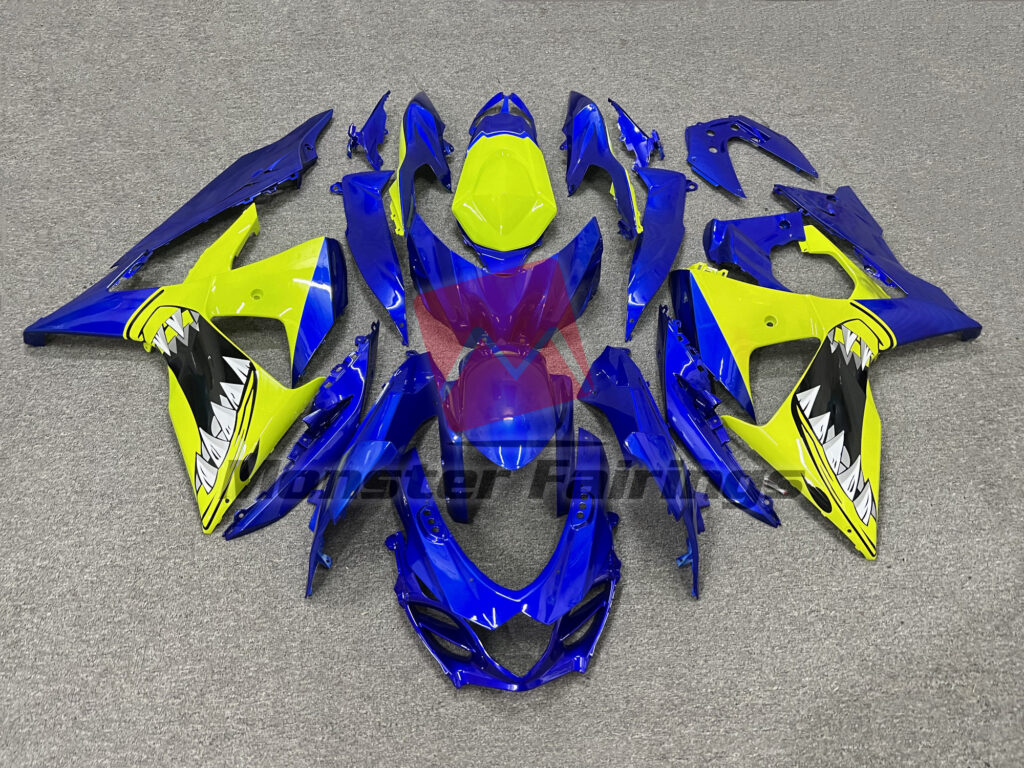 Suzuki GSXR 1000 2009 - 2016 Gloss Blue High Vis Yellow Shark ABS fairings - custom motorcycle bodywork kit by Monster Fairings