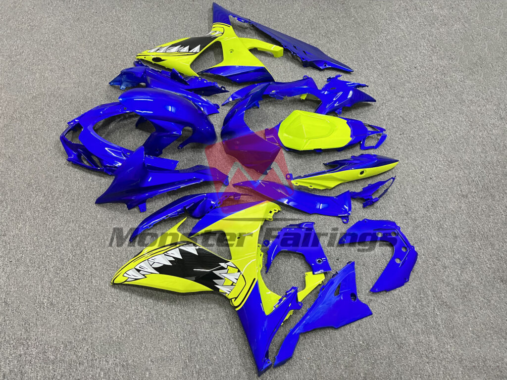 2009 - 2016 Suzuki GSXR 1000 Gloss Blue High Vis Yellow Shark fairing set - ABS injection, custom painted by Monster Fairings