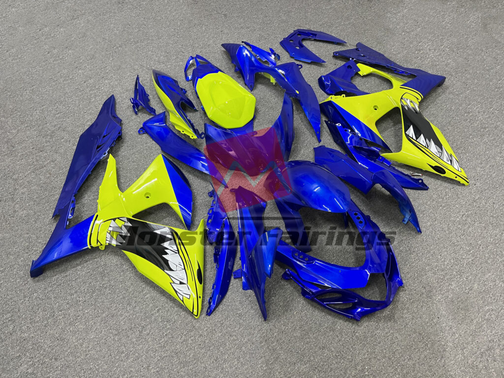Suzuki GSXR 1000 custom ABS fairings 2009 - 2016 in Gloss Blue High Vis Yellow Shark - durable replacement kit, Monster Fairings