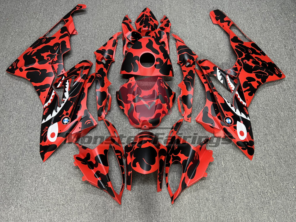 BMW S1000RR 2015 - 2016 Matte Red & Black Camo Shark ABS fairings - custom motorcycle bodywork kit by Monster Fairings