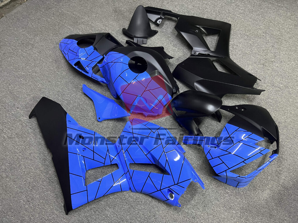 Honda CBR600RR custom ABS fairings 2013 - 2025 in Half Matte Black Blue Pattern - durable replacement kit, Monster Fairings