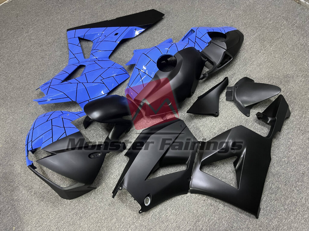 Half Matte Black Blue Pattern ABS fairings for Honda CBR600RR 2013 - 2025 - premium OEM fit kit by Monster Fairings