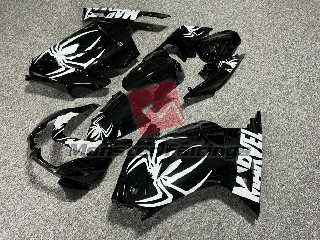 Gloss Black & White Spider ABS fairings for Kawasaki Ninja 250 2008 - 2013 - premium OEM fit kit by Monster Fairings