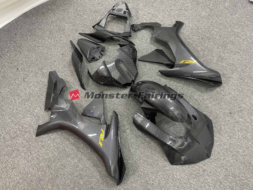 Carbon Fiber Style Gold Decal ABS fairings for Yamaha R1 2015 - 2019 - premium OEM fit kit by Monster Fairings