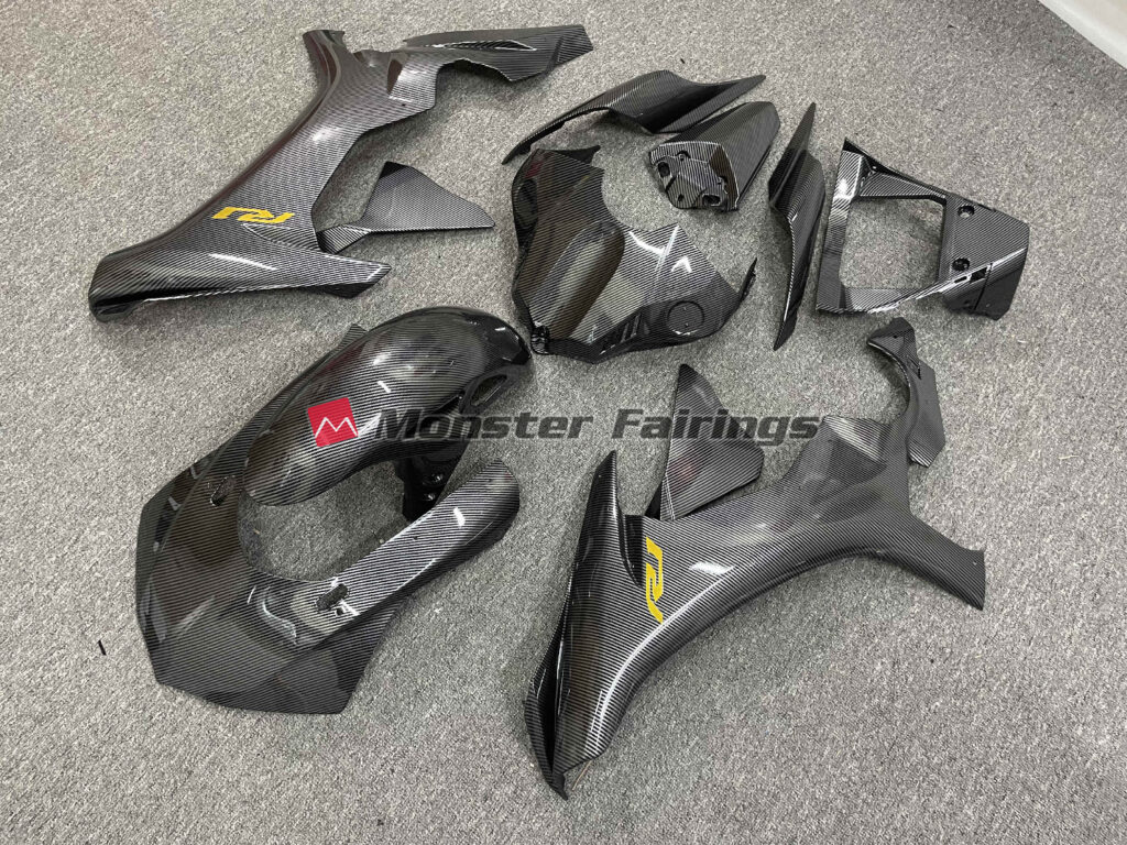 Yamaha R1 custom ABS fairings 2015 - 2019 in Carbon Fiber Style Gold Decal - durable replacement kit, Monster Fairings