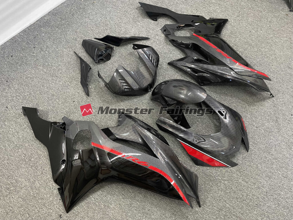 Carbon Fiber Style Red Trim ABS fairings for Yamaha R6 2017 - 2022 - premium OEM fit kit by Monster Fairings