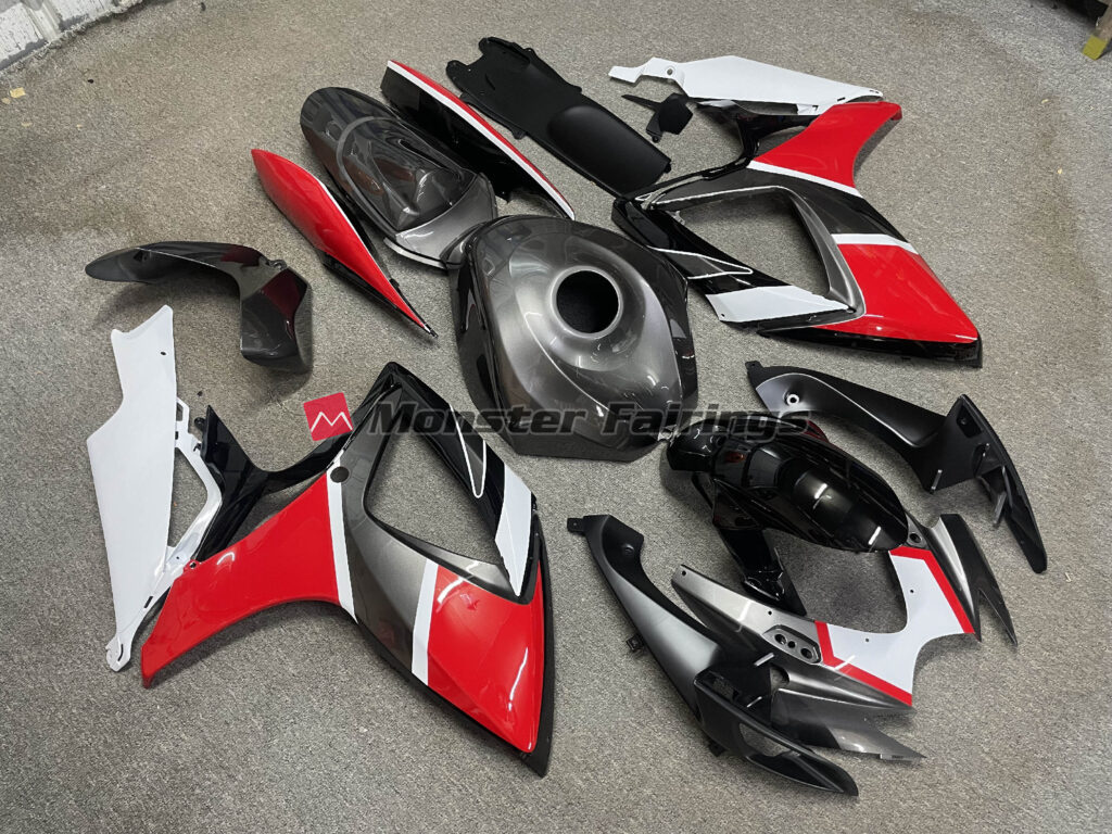 Silver Red White ABS fairings for Suzuki GSXR 600 - 750 2006 - 2007 - premium OEM fit kit by Monster Fairings