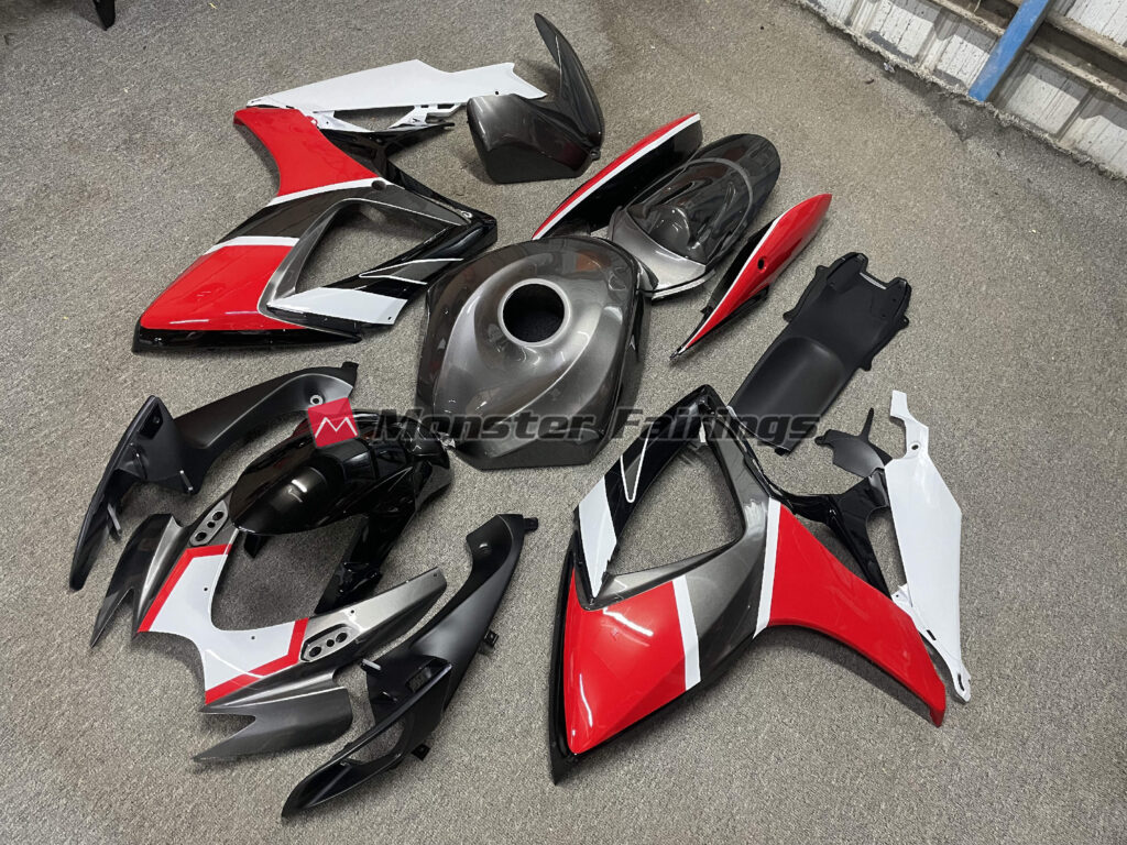 Suzuki GSXR 600 - 750 custom ABS fairings 2006 - 2007 in Silver Red White - durable replacement kit, Monster Fairings