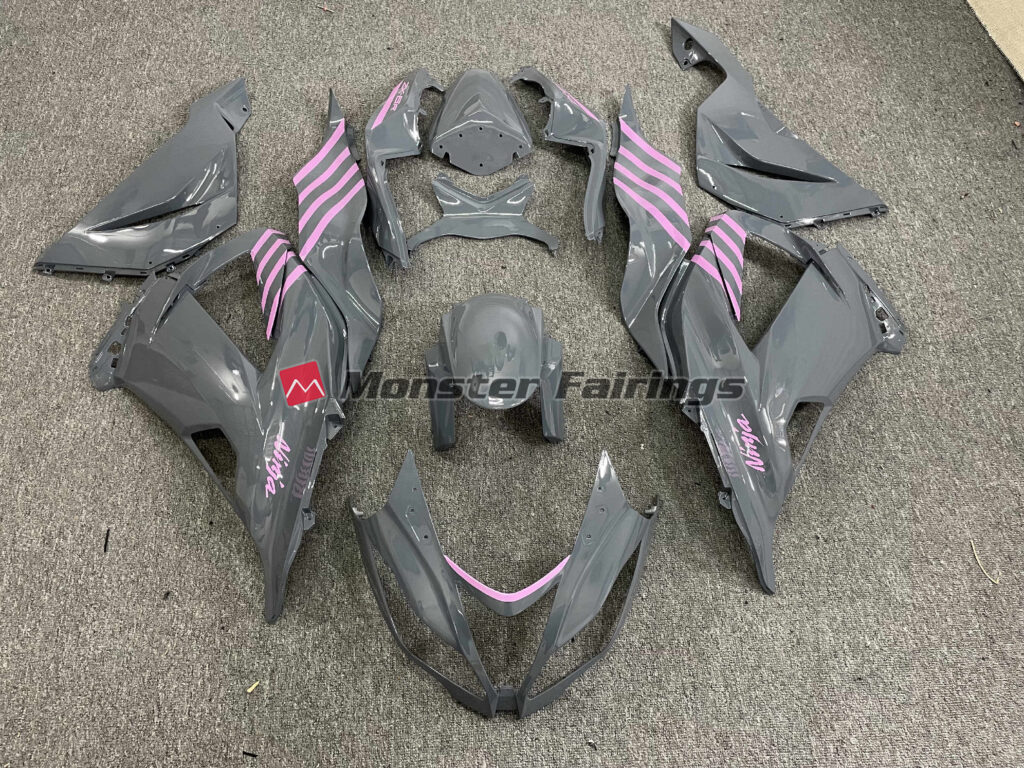 Kawasaki ZX6R 2013 - 2018 Nardo Pink Stripes ABS fairings - custom motorcycle bodywork kit by Monster Fairings