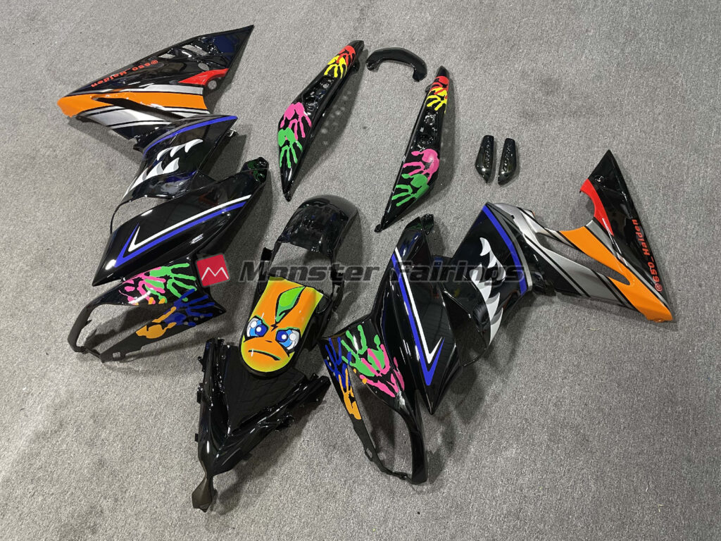 Kawasaki Ninja 650R custom ABS fairings 2009 - 2011 in Gloss Custom Black Shark - durable replacement kit, Monster Fairings