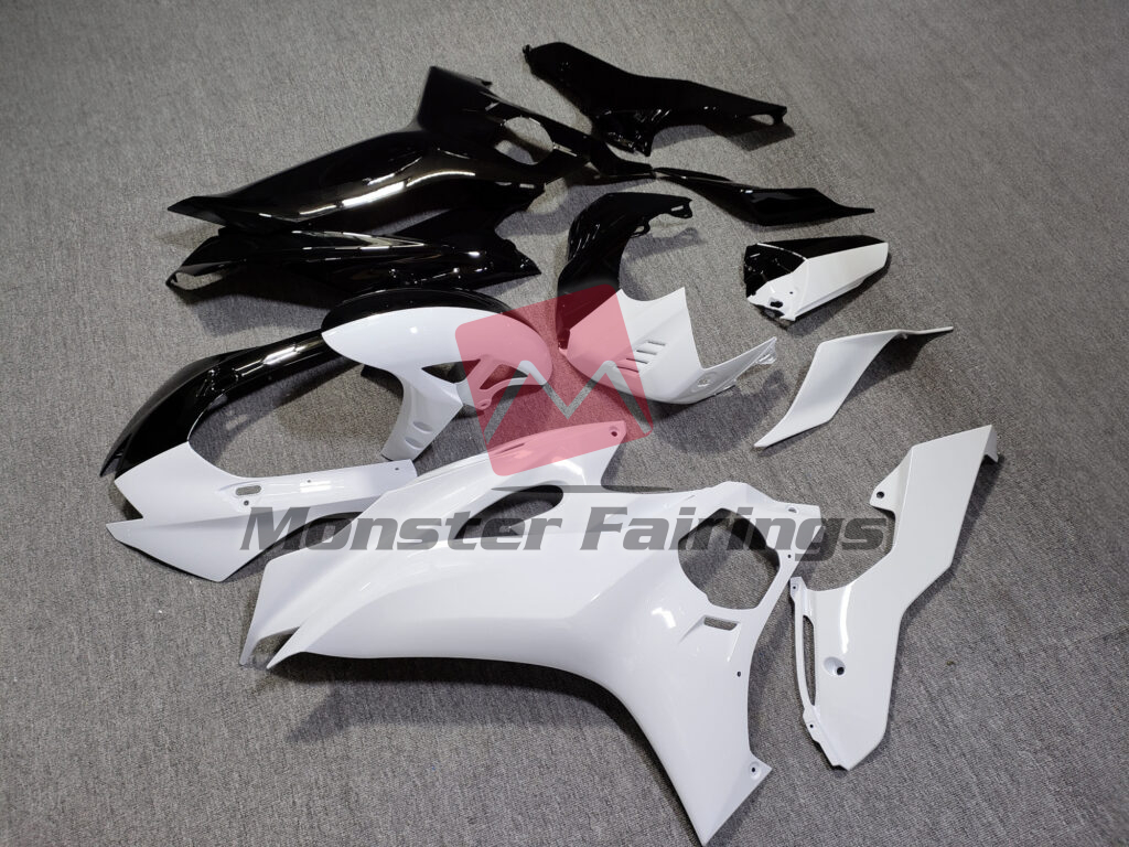 2017 - 2022 Yamaha R6 Gloss Black & White Split fairing set - ABS injection, custom painted by Monster Fairings