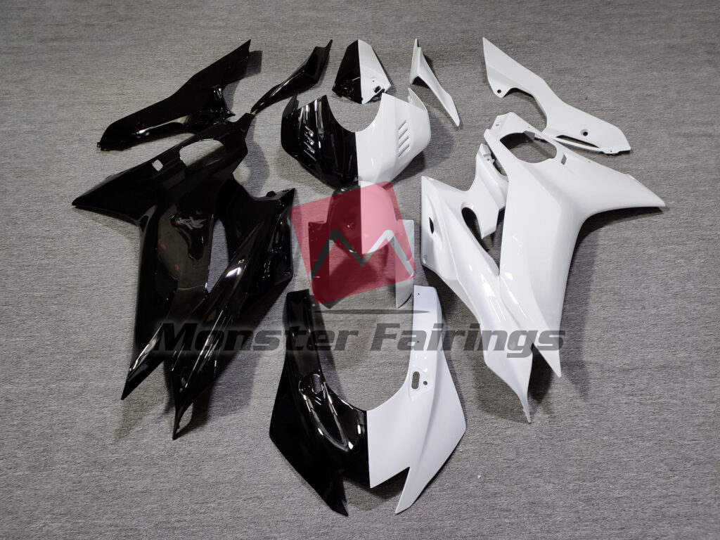 Yamaha R6 2017 - 2022 Gloss Black & White Split ABS fairings - custom motorcycle bodywork kit by Monster Fairings
