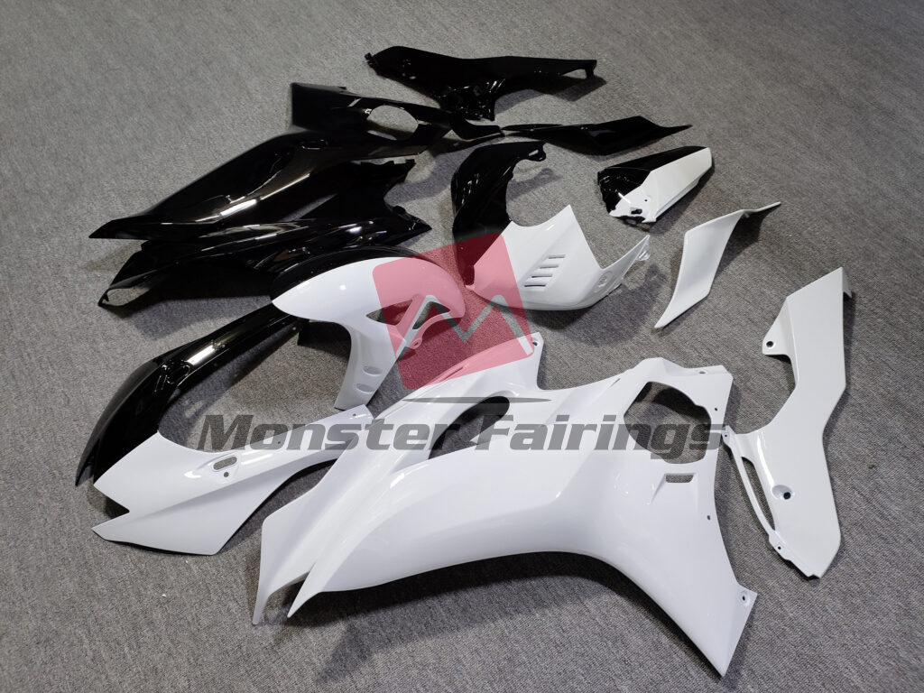 Yamaha R6 custom ABS fairings 2017 - 2022 in Gloss Black & White Split - durable replacement kit, Monster Fairings