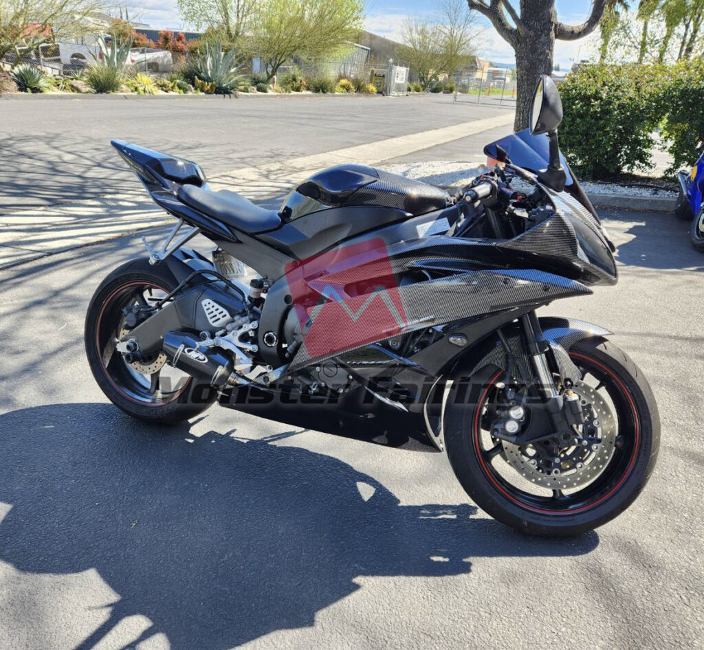 Monster Fairings ABS fairing kit for Yamaha R6 2006 - 2007 - Gloss Black Carbon Fiber Style, precise OEM fit
