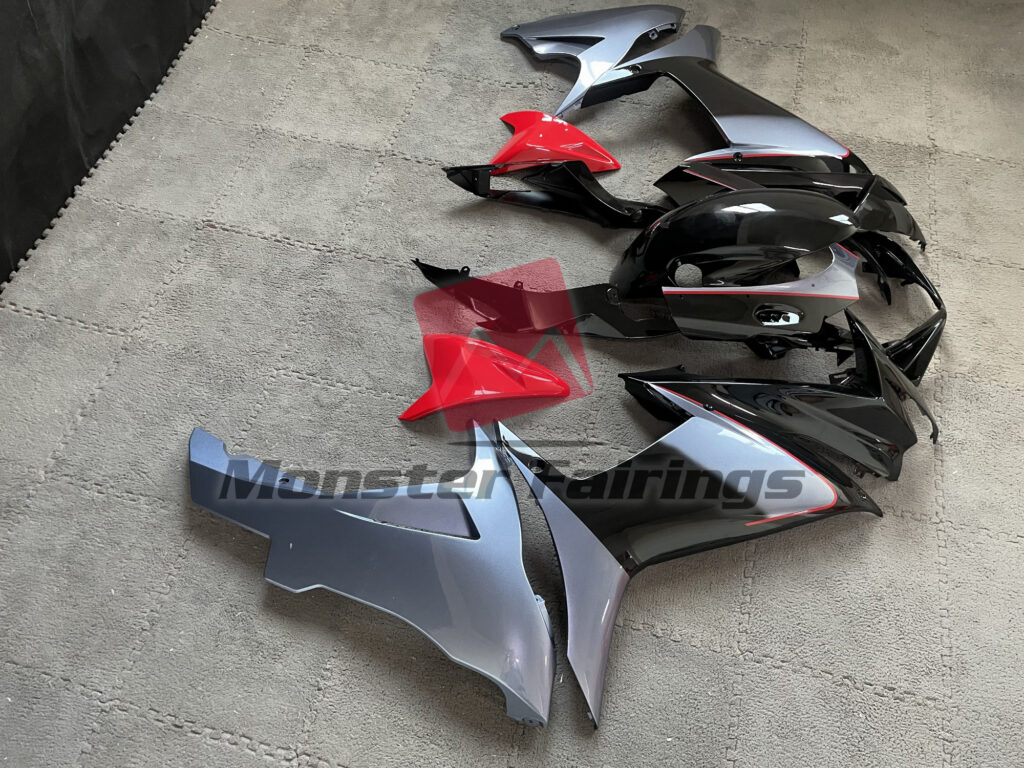 2011 - 2025 Suzuki GSXR 600 - 750 Shiny Grey Black Red fairing set - ABS injection, custom painted by Monster Fairings