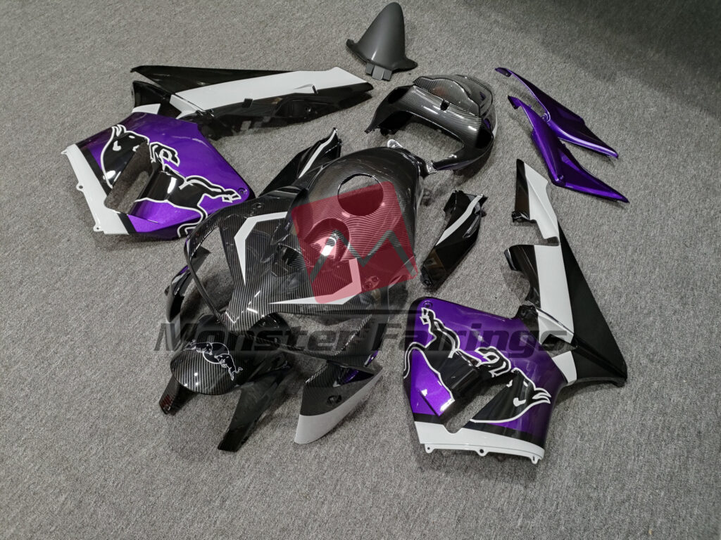 Honda CBR600RR custom ABS fairings 2005 - 2006 in Gloss Carbon Fiber Style Purple Bull - durable replacement kit, Monster Fairings