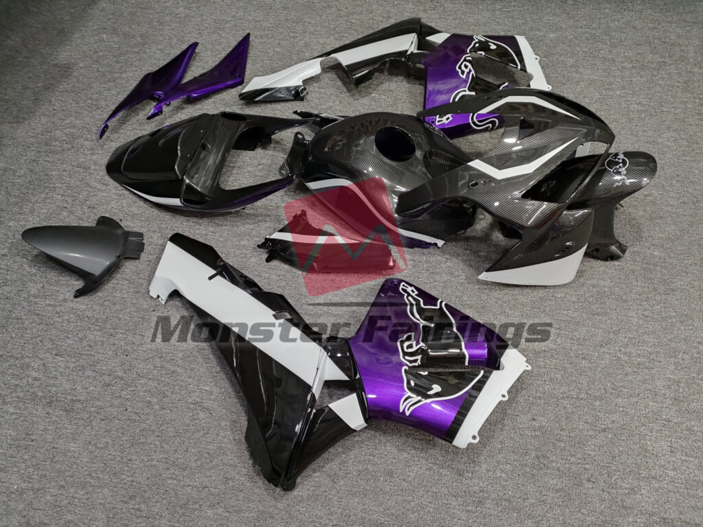 2005 - 2006 Honda CBR600RR Gloss Carbon Fiber Style Purple Bull fairing set - ABS injection, custom painted by Monster Fairings