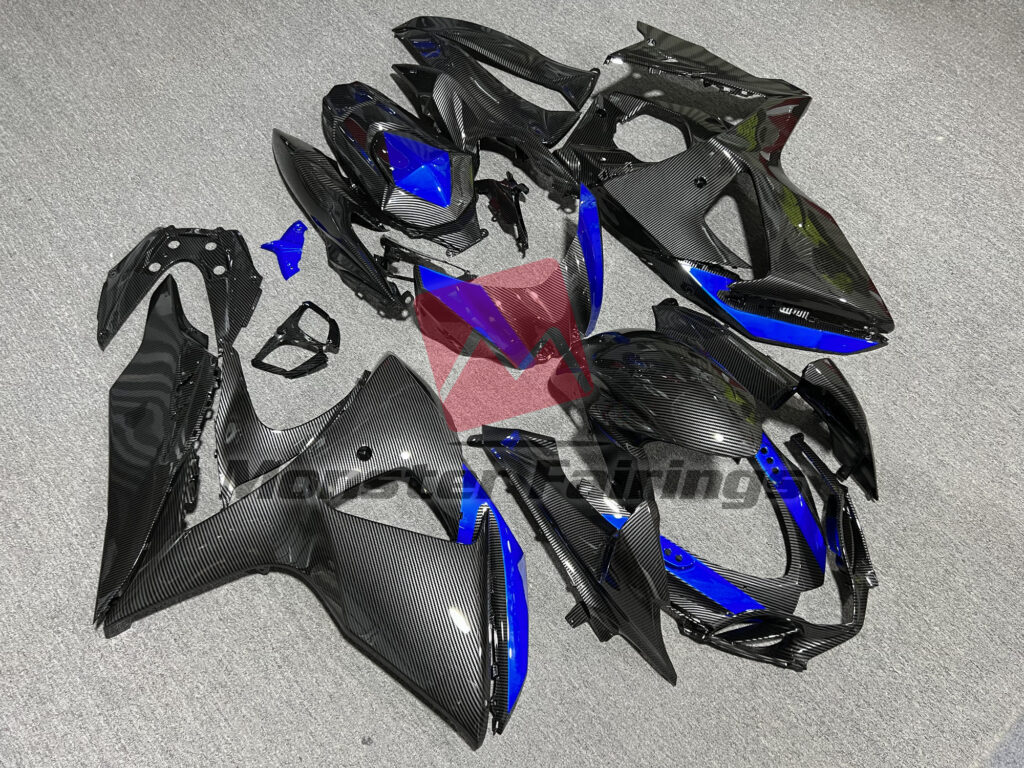 Gloss Carbon Fiber & Blue ABS fairings for Suzuki GSXR 1000 2009 - 2016 - premium OEM fit kit by Monster Fairings