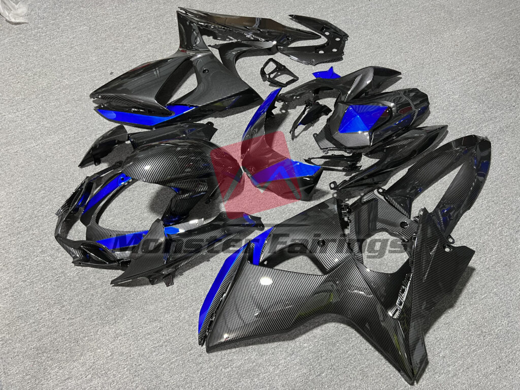Suzuki GSXR 1000 custom ABS fairings 2009 - 2016 in Gloss Carbon Fiber & Blue - durable replacement kit, Monster Fairings