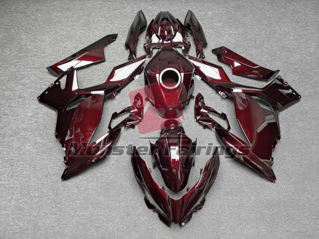 Kawasaki Ninja 400 2018 - 2024 Gloss Red Carbon Fiber Style ABS fairings - custom motorcycle bodywork kit by Monster Fairings