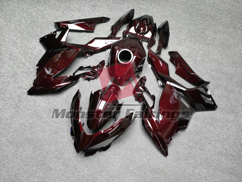Gloss Red Carbon Fiber Style ABS fairings for Kawasaki Ninja 400 2018 - 2024 - premium OEM fit kit by Monster Fairings