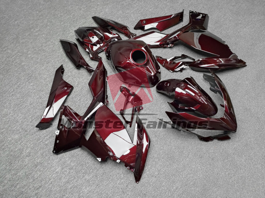 2018 - 2024 Kawasaki Ninja 400 Gloss Red Carbon Fiber Style fairing set - ABS injection, custom painted by Monster Fairings