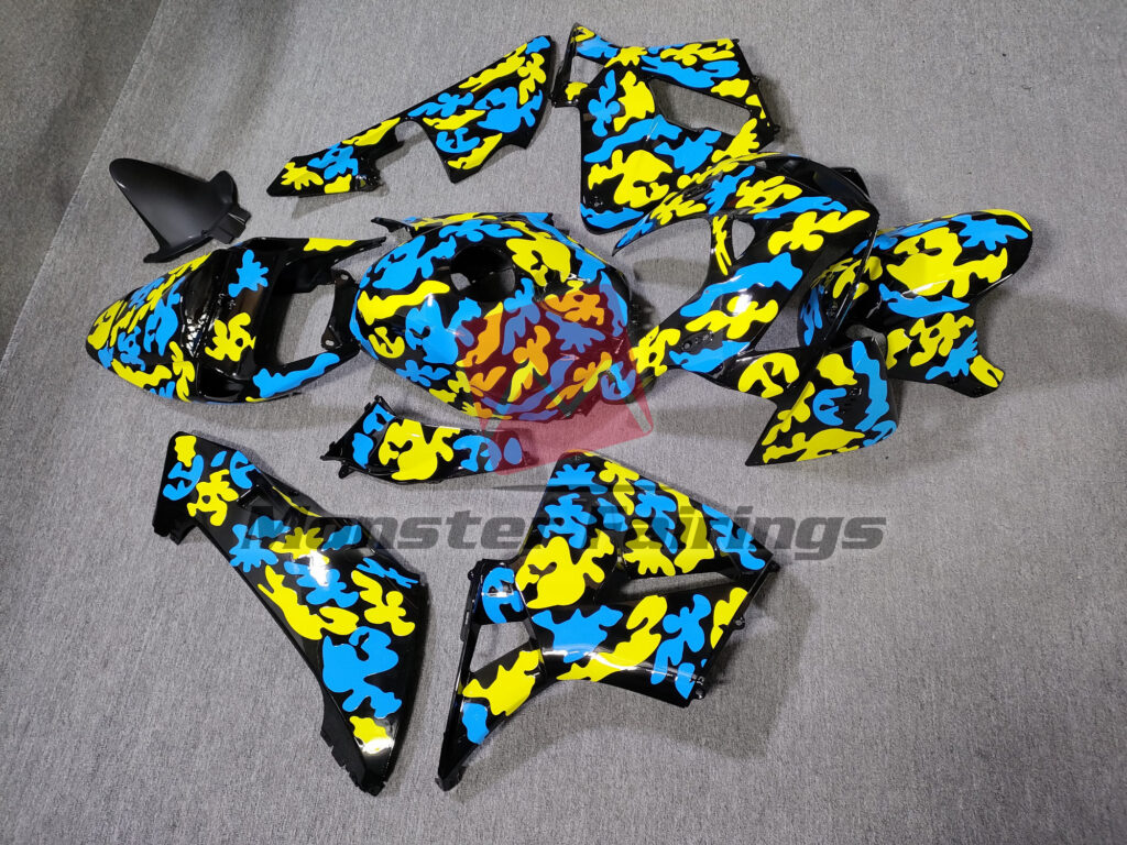 Honda CBR600RR custom ABS fairings 2005 - 2006 in Gloss Yellow & Blue Camo - durable replacement kit, Monster Fairings