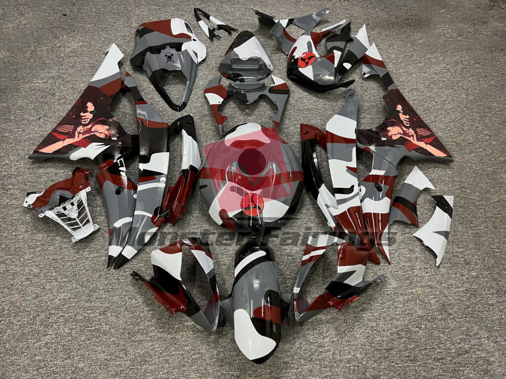 Yamaha R6 2008 - 2016 Gloss Nardo Gray & White Red Camo Anime ABS fairings - custom motorcycle bodywork kit by Monster Fairings