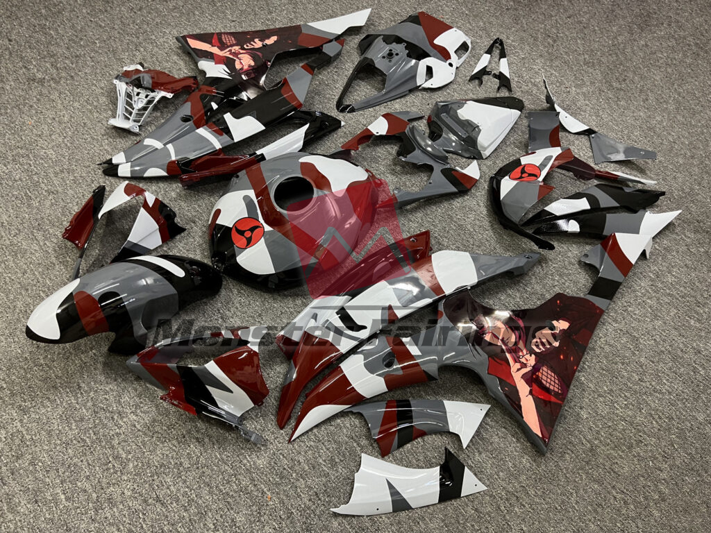 Yamaha R6 custom ABS fairings 2008 - 2016 in Gloss Nardo Gray & White Red Camo Anime - durable replacement kit, Monster Fairings