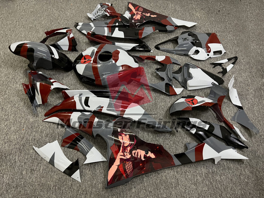 2008 - 2016 Yamaha R6 Gloss Nardo Gray & White Red Camo Anime fairing set - ABS injection, custom painted by Monster Fairings