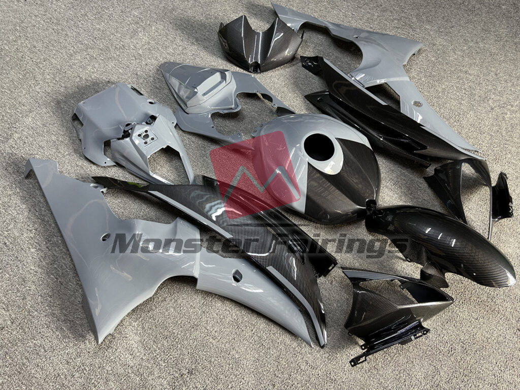 Yamaha R6 custom ABS fairings 2008 - 2016 in Gloss Nardo Gray Carbon Fiber Style - durable replacement kit, Monster Fairings