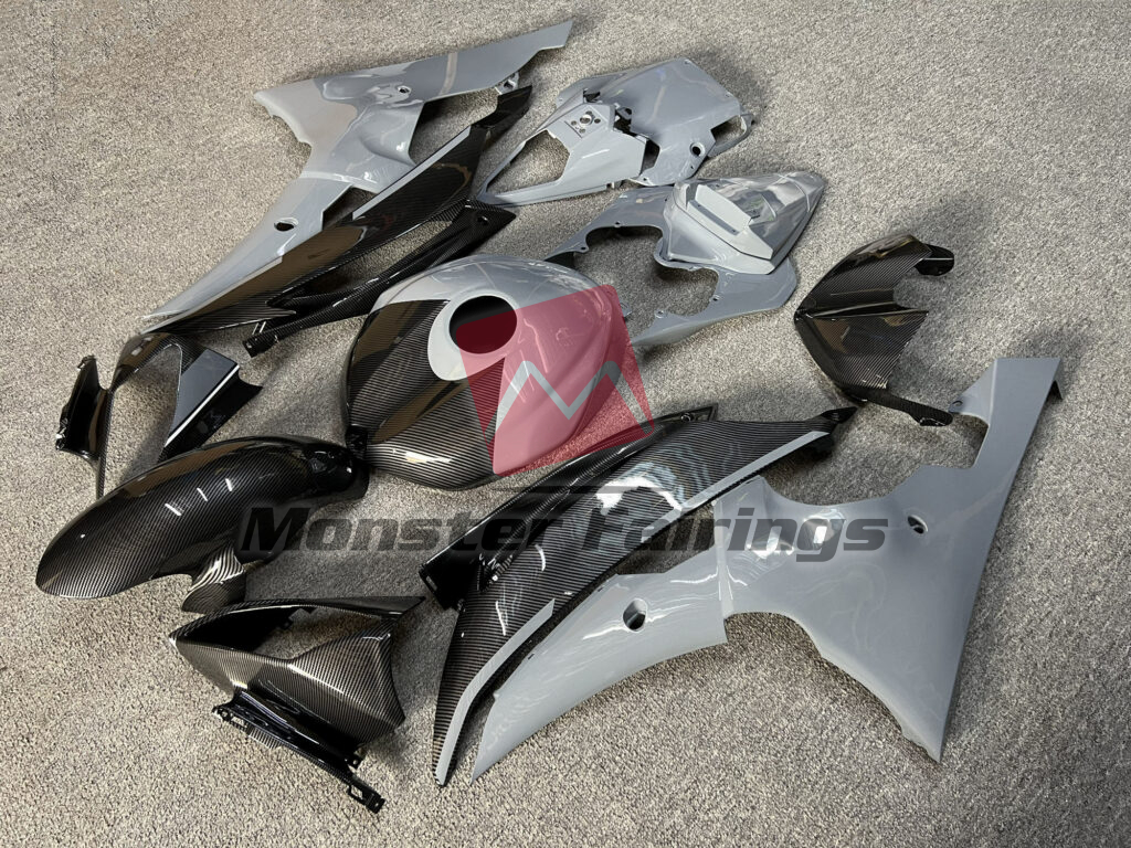 Gloss Nardo Gray Carbon Fiber Style ABS fairings for Yamaha R6 2008 - 2016 - premium OEM fit kit by Monster Fairings