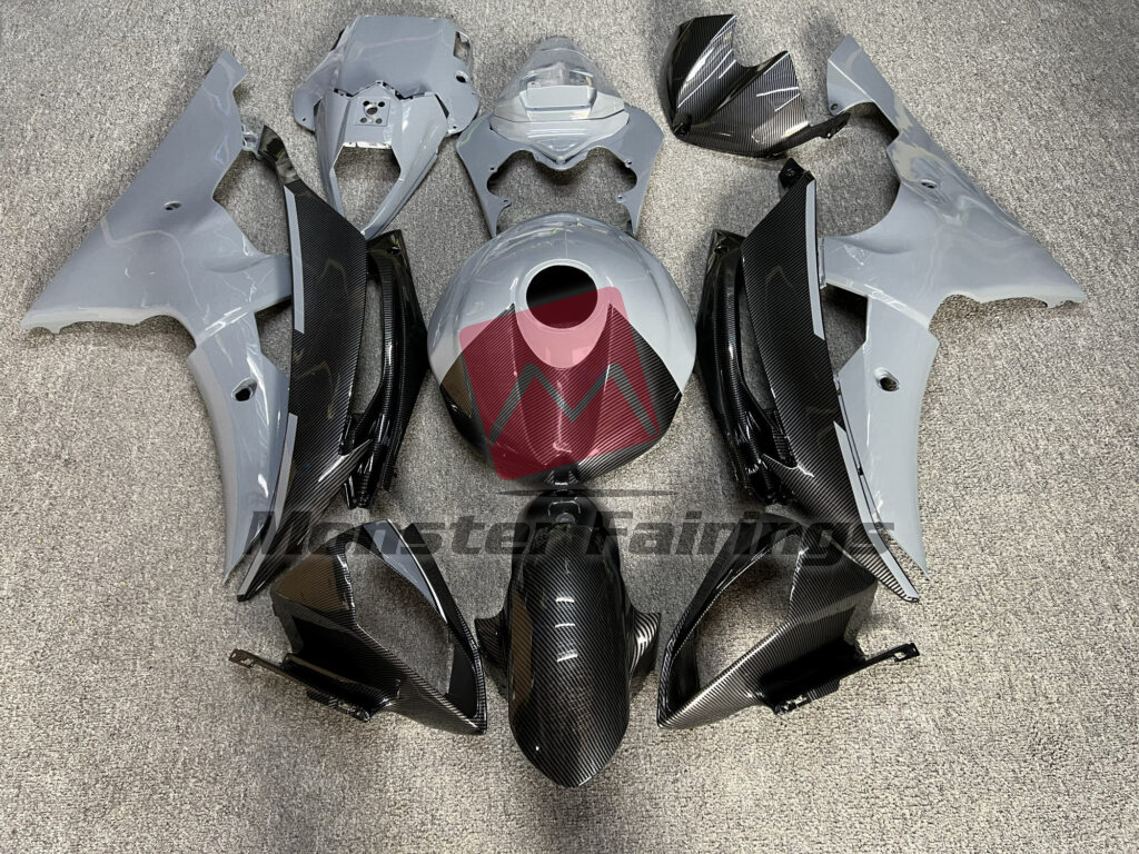 Yamaha R6 2008 - 2016 Gloss Nardo Gray Carbon Fiber Style ABS fairings - custom motorcycle bodywork kit by Monster Fairings