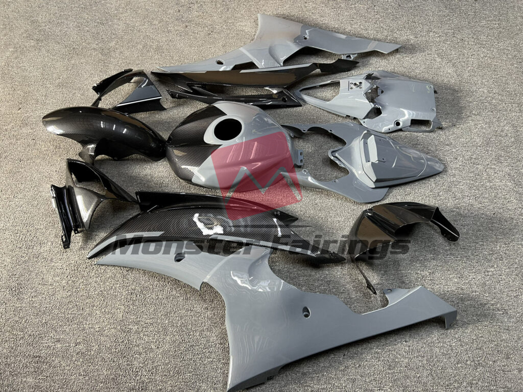 2008 - 2016 Yamaha R6 Gloss Nardo Gray Carbon Fiber Style fairing set - ABS injection, custom painted by Monster Fairings