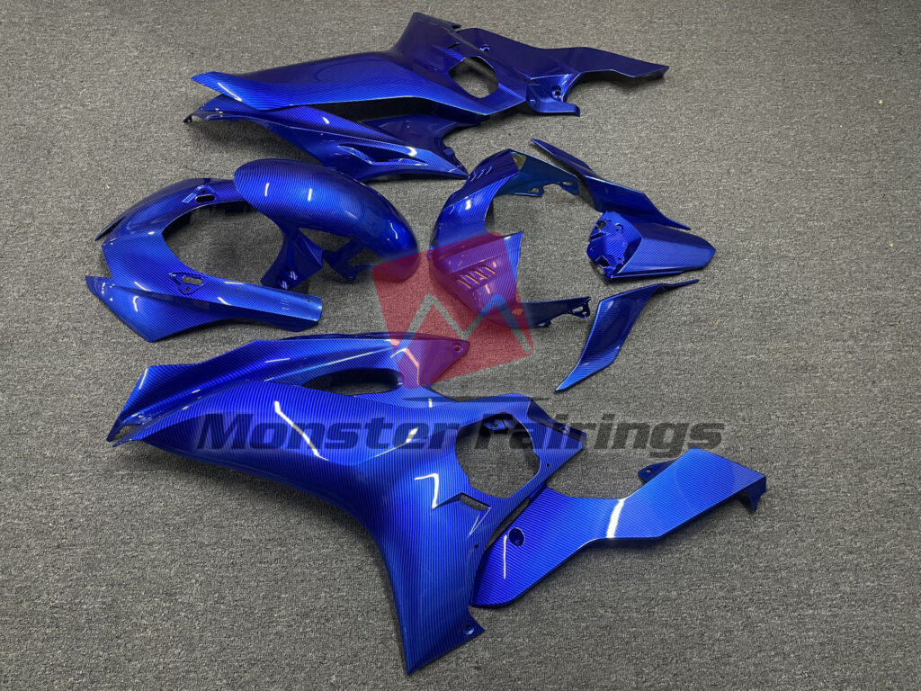 2017 - 2022 Yamaha R6 Blue Carbon Fiber Style fairing set - ABS injection, custom painted by Monster Fairings