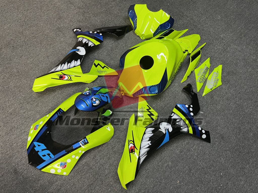 Yamaha R1 custom ABS fairings 2015 - 2019 in Gloss High Vis Yellow Black & Blue Shark - durable replacement kit, Monster Fairings
