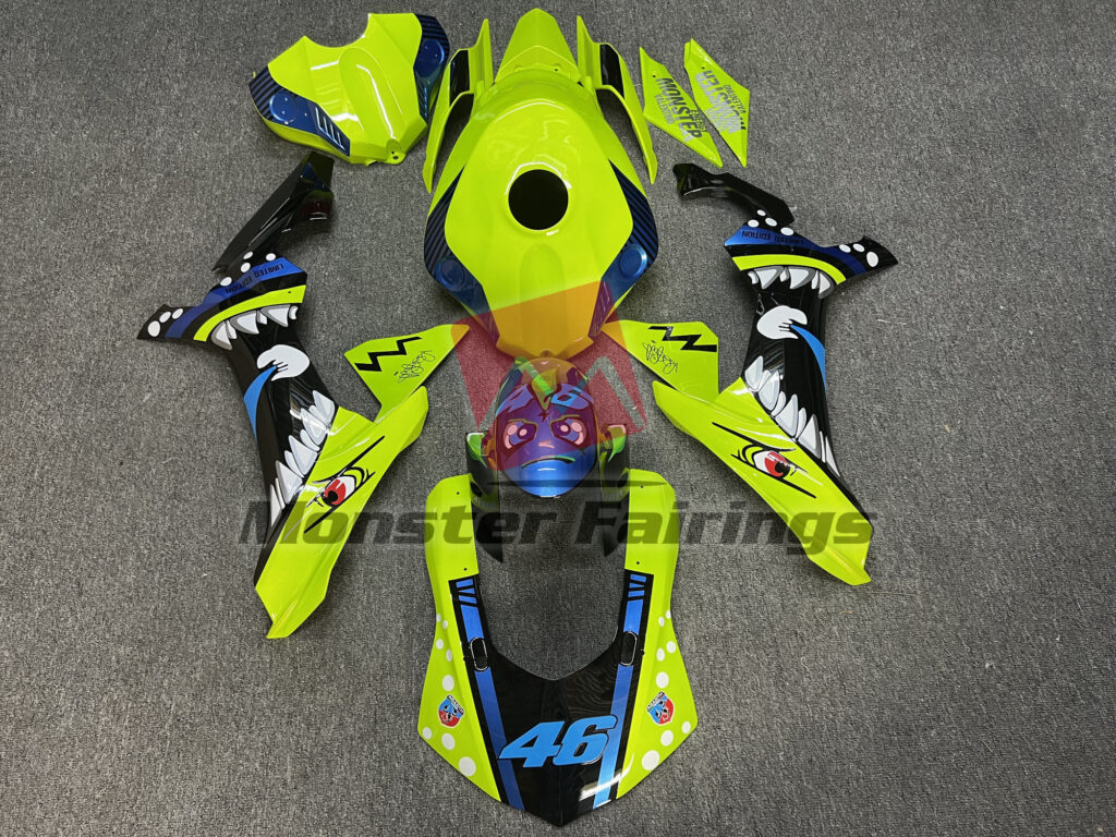 Yamaha R1 2015 - 2019 Gloss High Vis Yellow Black & Blue Shark ABS fairings - custom motorcycle bodywork kit by Monster Fairings