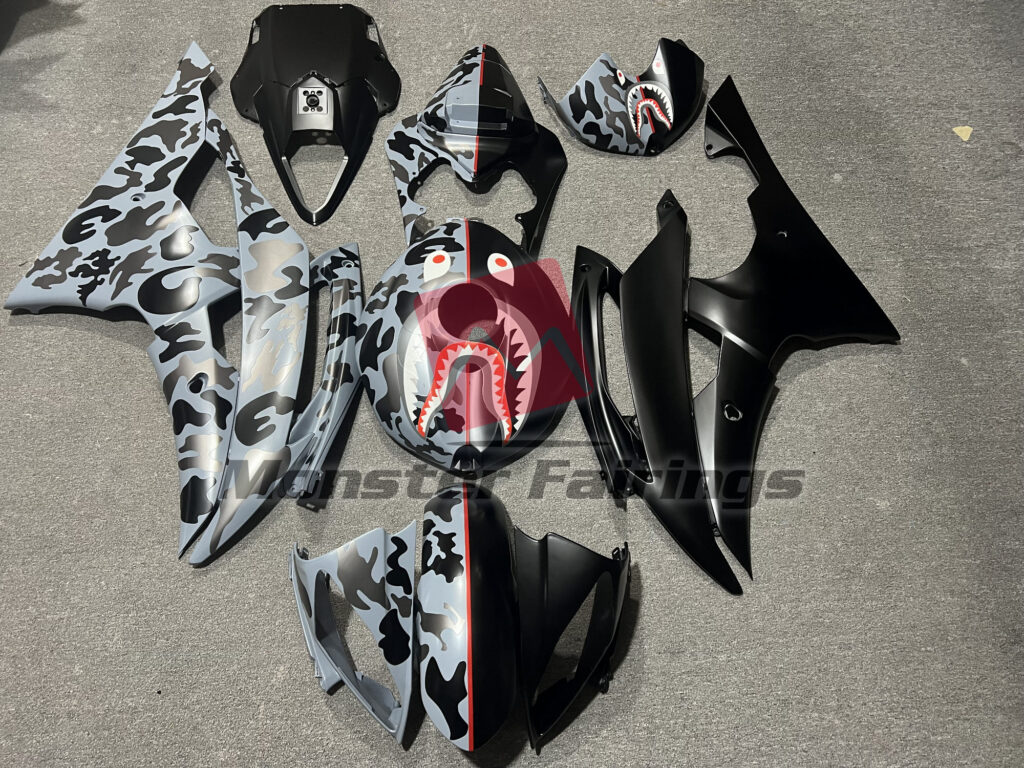 Yamaha R6 2008 - 2016 Matte Black & Gloss Camo Monster ABS fairings - custom motorcycle bodywork kit by Monster Fairings