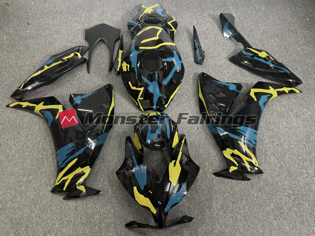 Honda CBR1000RR 2012 - 2016 Gloss Dark Teal & Yellow Camo ABS fairings - custom motorcycle bodywork kit by Monster Fairings