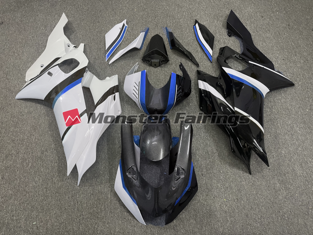 Yamaha R6 2017 - 2022 Split Carbon Style Blue Trim ABS fairings - custom motorcycle bodywork kit by Monster Fairings